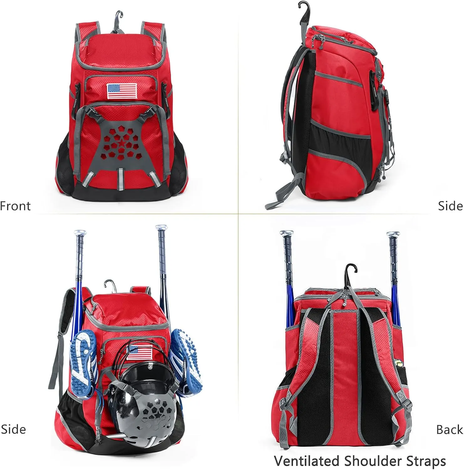 | Baseball Bag Softball Bat Bag, Double-layer Baseball Backpack Adult with Gear Klip To Hold Baseball Glove, Baseball Essential Gear, Youth Baseball Bag for Boys, Girls, Baseball Accessories