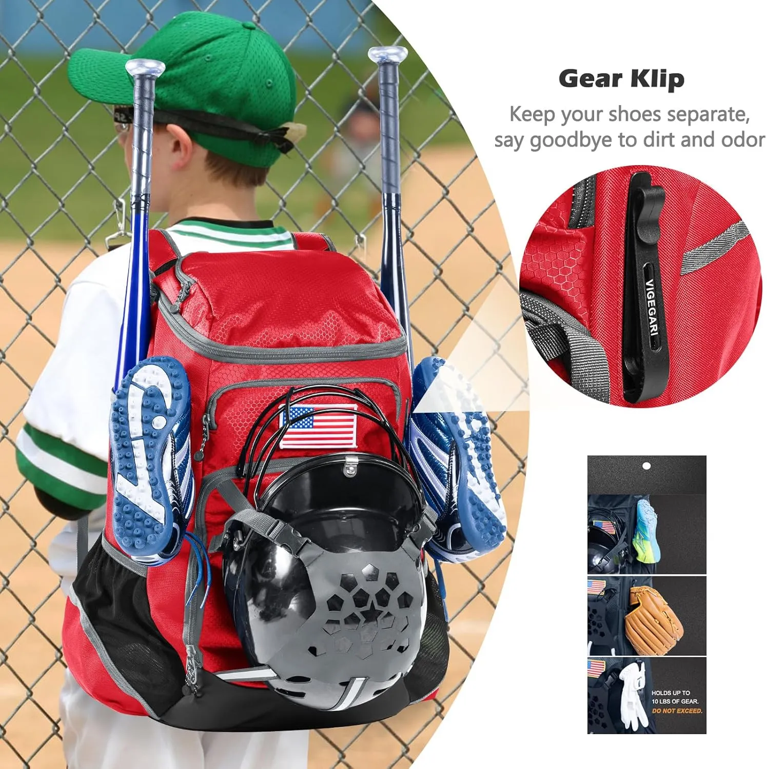 | Baseball Bag Softball Bat Bag, Double-layer Baseball Backpack Adult with Gear Klip To Hold Baseball Glove, Baseball Essential Gear, Youth Baseball Bag for Boys, Girls, Baseball Accessories