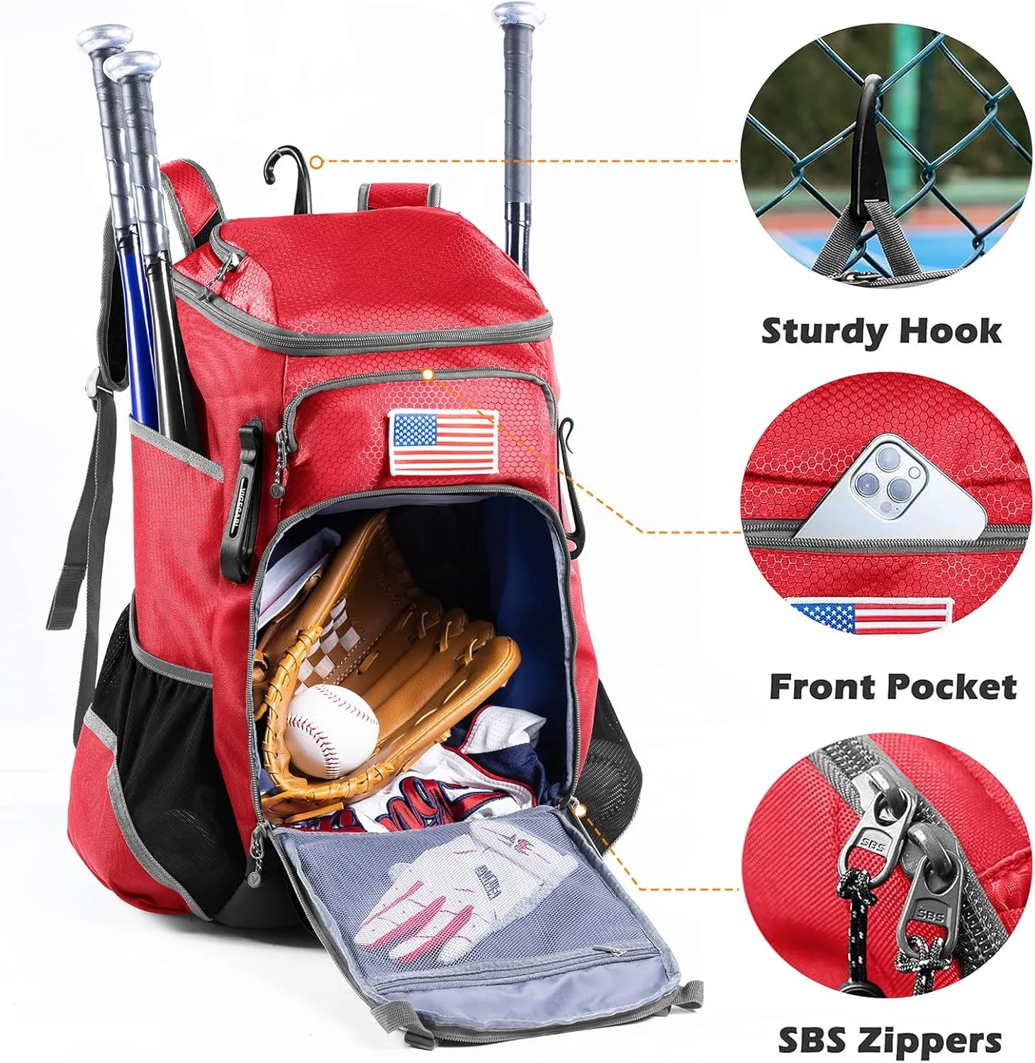 | Baseball Bag Softball Bat Bag, Double-layer Baseball Backpack Adult with Gear Klip To Hold Baseball Glove, Baseball Essential Gear, Youth Baseball Bag for Boys, Girls, Baseball Accessories