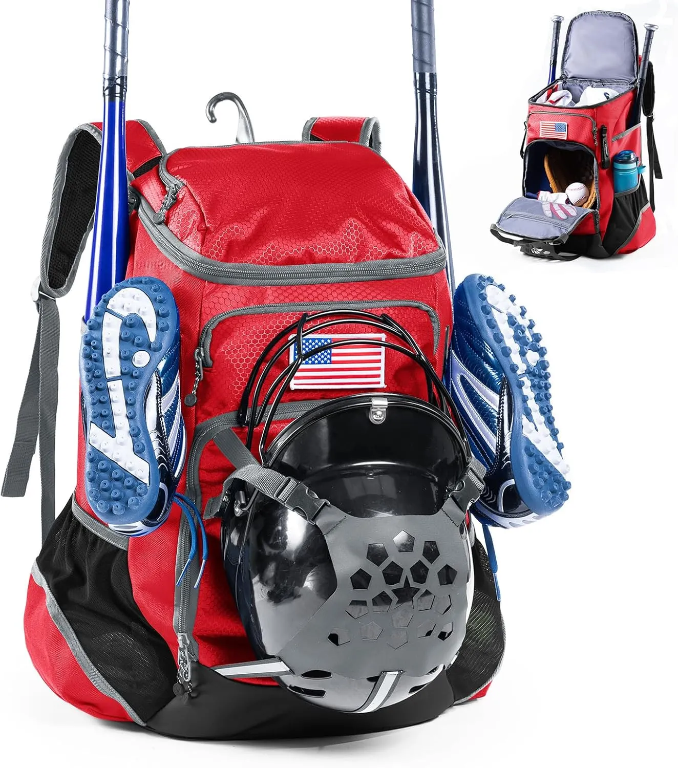 | Baseball Bag Softball Bat Bag, Double-layer Baseball Backpack Adult with Gear Klip To Hold Baseball Glove, Baseball Essential Gear, Youth Baseball Bag for Boys, Girls, Baseball Accessories