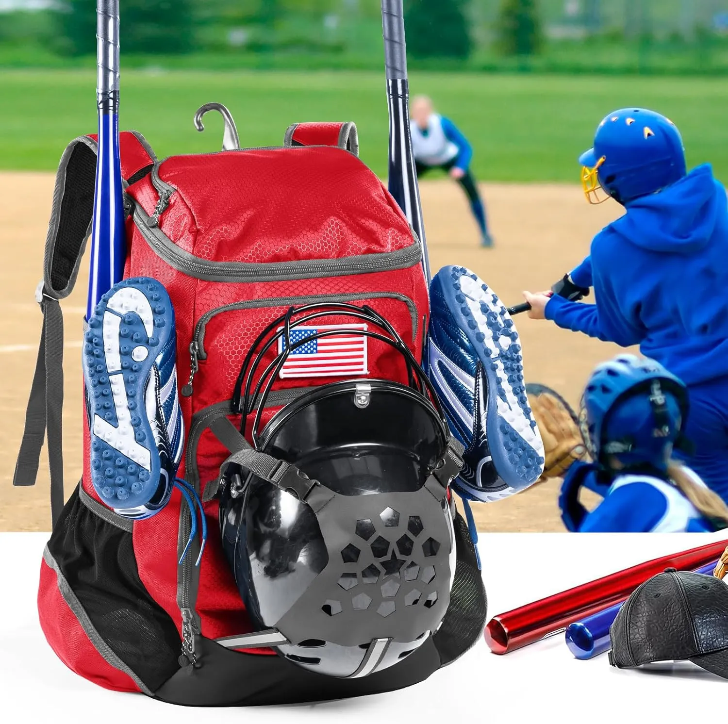 | Baseball Bag Softball Bat Bag, Double-layer Baseball Backpack Adult with Gear Klip To Hold Baseball Glove, Baseball Essential Gear, Youth Baseball Bag for Boys, Girls, Baseball Accessories