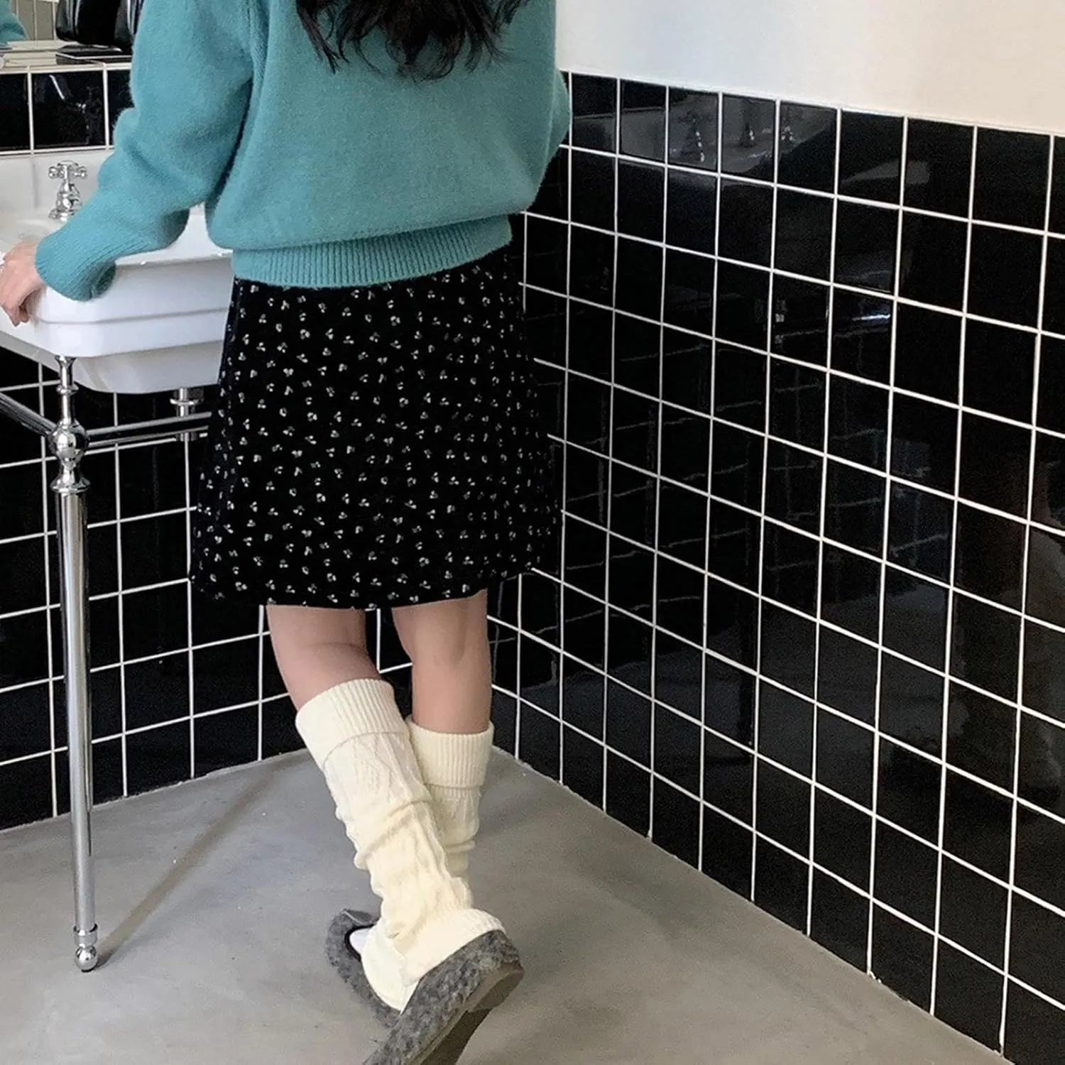 1 Pair Cable Knitted Pattern Leg Warmers Solid Color Turn Cuff Footless Socks Students Warm Boot Covers Cuffs