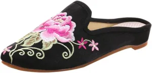 1 Pair Ethnic Women Embroidery Slipper Comfortable Soft Lady Chinese Floral Peony Slippers