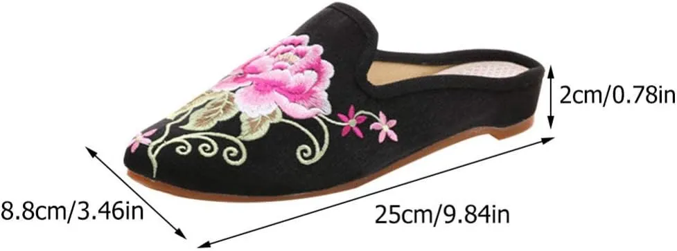 1 Pair Ethnic Women Embroidery Slipper Comfortable Soft Lady Chinese Floral Peony Slippers