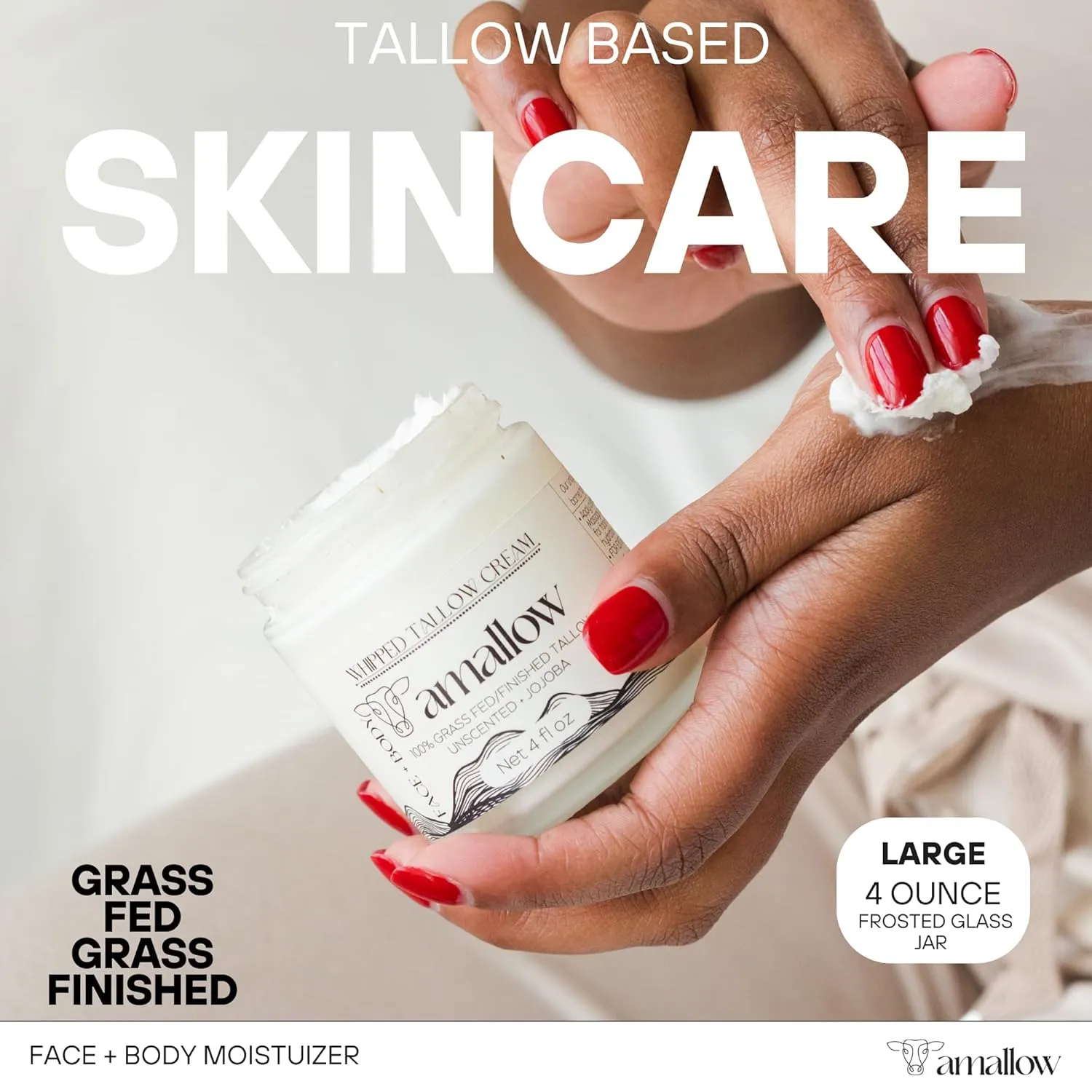 100% Grass Fed Beef Tallow for Skin Care - Face   Body - Whipped Moisturizer for Sensitive Skin - Natural Lotion, 4 FL. oz. (Unscented   Jojoba Oil)