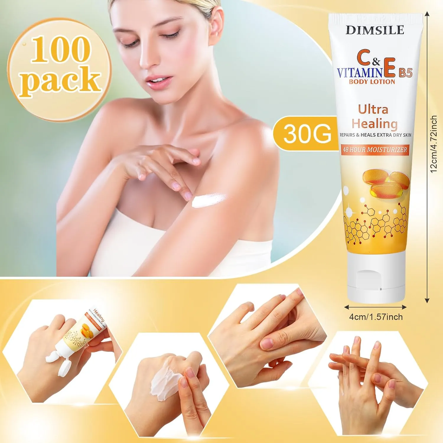 100 Pack Natural Style Travel Size Body Lotion 1 oz Dry Skin Moisturizer with Flip Cap for Extra Dry Skin, for Inns and Hotels, Offices, Airlines, Gyms and More(Natural Style)