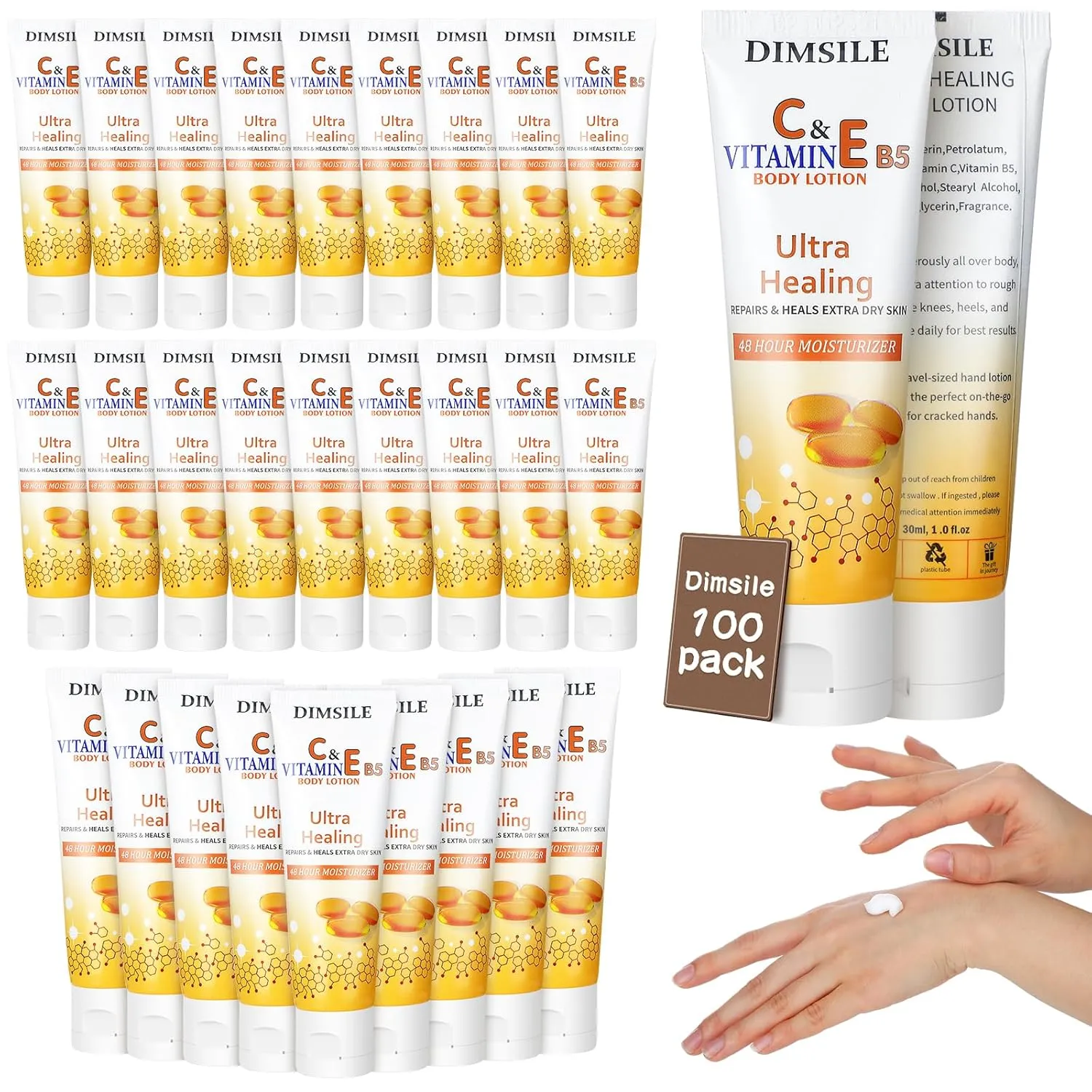 100 Pack Natural Style Travel Size Body Lotion 1 oz Dry Skin Moisturizer with Flip Cap for Extra Dry Skin, for Inns and Hotels, Offices, Airlines, Gyms and More(Natural Style)