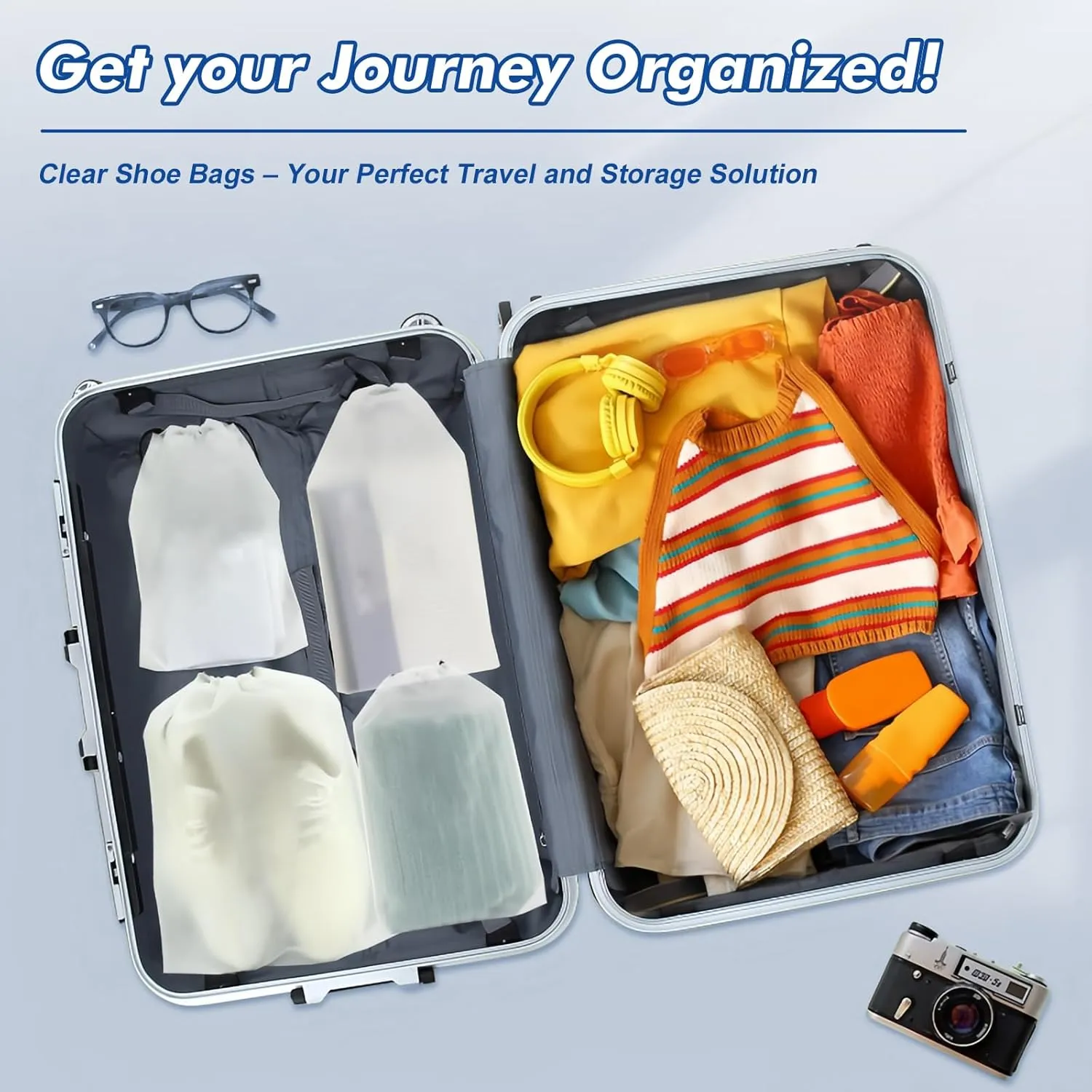100 Packs Translucent Shoe Bags for Travel 15.7" x 11.8" Portable Drawstring Bags Bulk with label Stickers Waterproof Travel Shoe Bags for Packing Plastic Dustproof Shoe Storage Bags for Men and Women