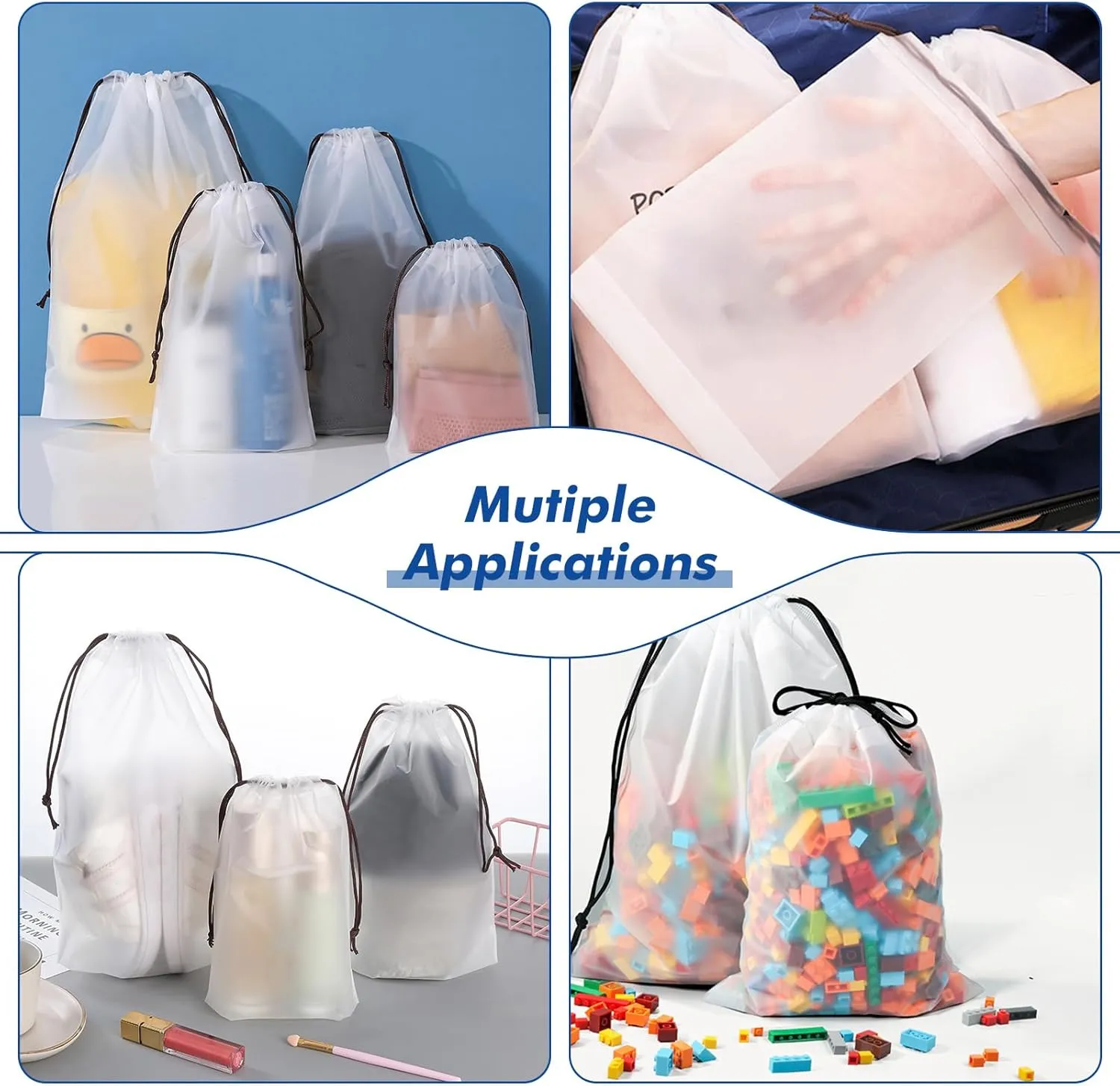 100 Packs Translucent Shoe Bags for Travel 15.7" x 11.8" Portable Drawstring Bags Bulk with label Stickers Waterproof Travel Shoe Bags for Packing Plastic Dustproof Shoe Storage Bags for Men and Women