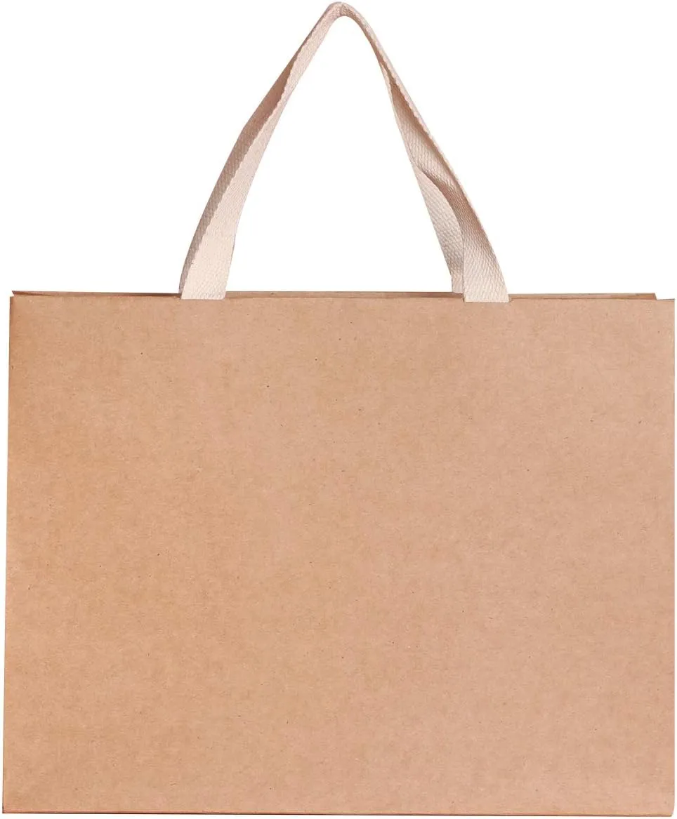 10pcs 15.7x5.5x11.8" (3) Large Size, Natural Brown Paper Bags with Cotton Handles, Thick Sturdy Durable Gift bags