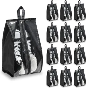 12 Pieces Shoe Bags for Travel Large Shoe Organizer for Men Women Waterproof Portable Shoe Bags with Sturdy Zipper for Travel Home Luggage Handbag, Black, 7.9 x 15.7 Inch