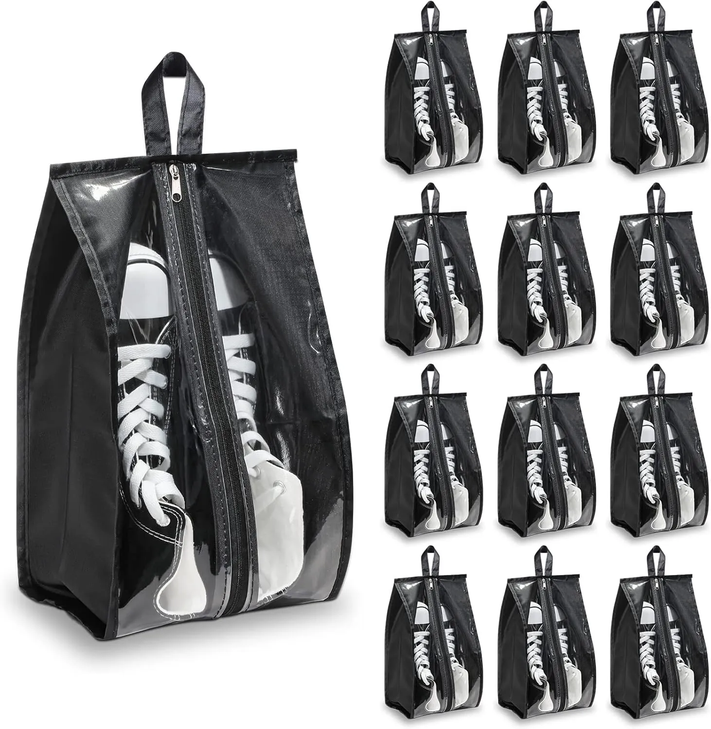 12 Pieces Shoe Bags for Travel Large Shoe Organizer for Men Women Waterproof Portable Shoe Bags with Sturdy Zipper for Travel Home Luggage Handbag, Black, 7.9 x 15.7 Inch
