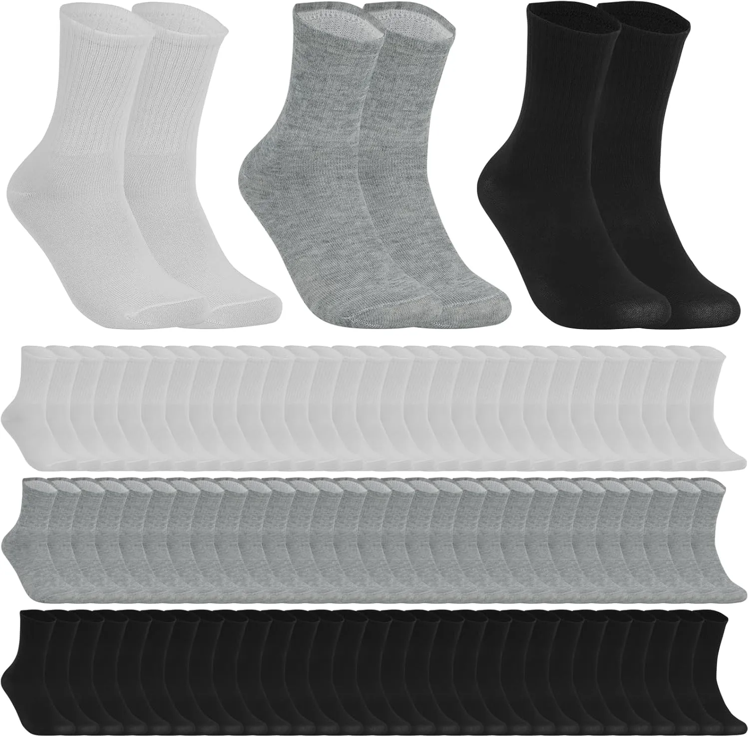 120 Pairs Crew Socks Bulk Athletic Sport Casual Boot Breathable Long Socks for Men Women Unisex
