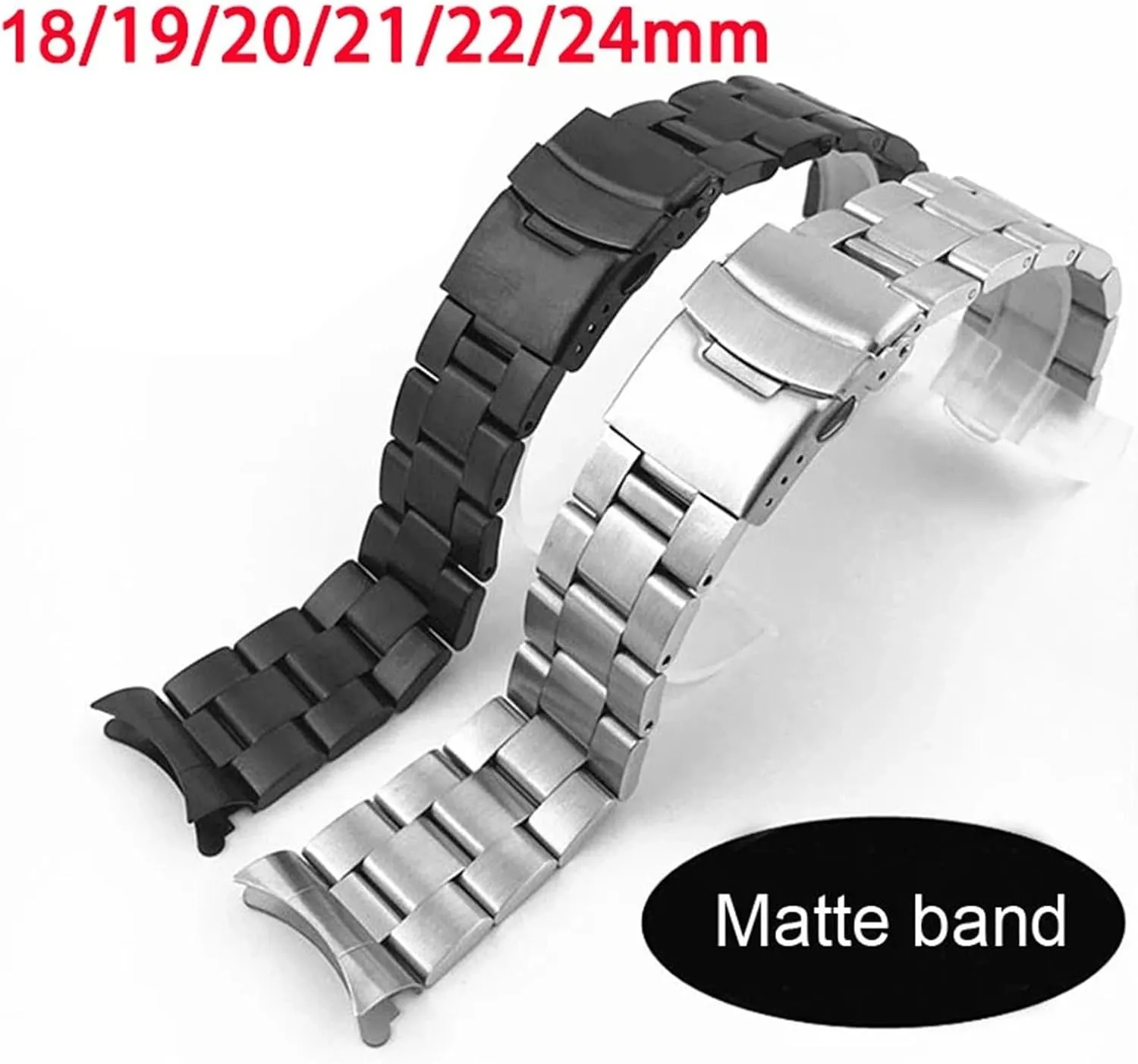 18mm 19mm 20mm 21mm 22mm 23mm 24mm Universal Strap Curved End Solid Stainless Steel Watchband For Men Women