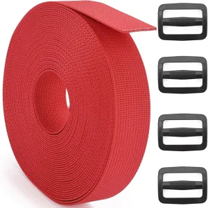 2 Inch Nylon Webbing Strap with Plastic Tri-Glide Slide Clips, 10 25 50 Yards Heavy Duty Nylon Strapping for Indoor or Outdoor Gear, DIY Crafting, Repairing