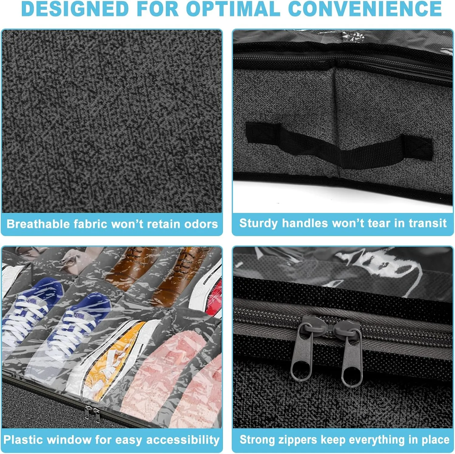 2 Pack Under Bed Shoe Storage Organizer for Closet, Fits Total 32 Pairs Foldable Underbed Shoes Containers Boxes Under the Bed Storage Bedding with Sturdy Handles&Clear Window for College Dorms, Grey