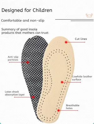 2 Pairs Pure Cowhide Shoe Insoles for Kids,Replacement Shoe Inserts for Children & Toddler,Latex Shock Absorption Inner Soles