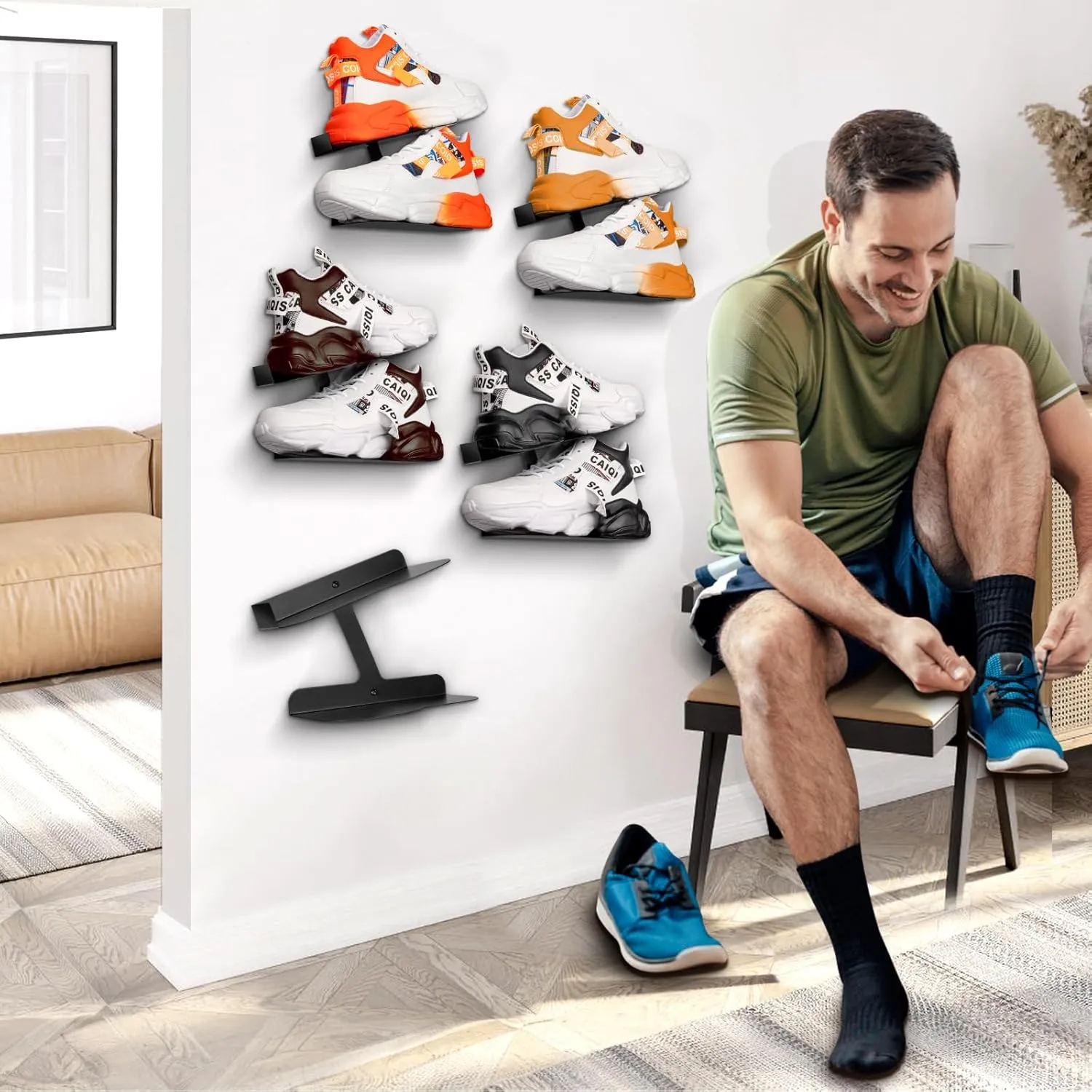 2 Pcs Floating Shoe Display Shelves, H-Type Sturdy Levitating Wall Shelf, Sneaker Holders for Shoe Collectors & Advertising Exhibition