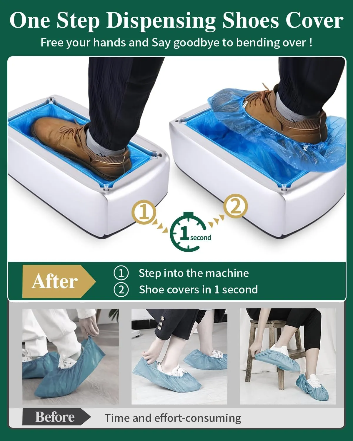 2025 Upgraded Shoe Cover Dispenser Automatic Machine with 200pcs Disposable Covers and Fits Most Shoes Size, Ideal Indoor Use for Home, Office, Hospital, Factory, Laboratory