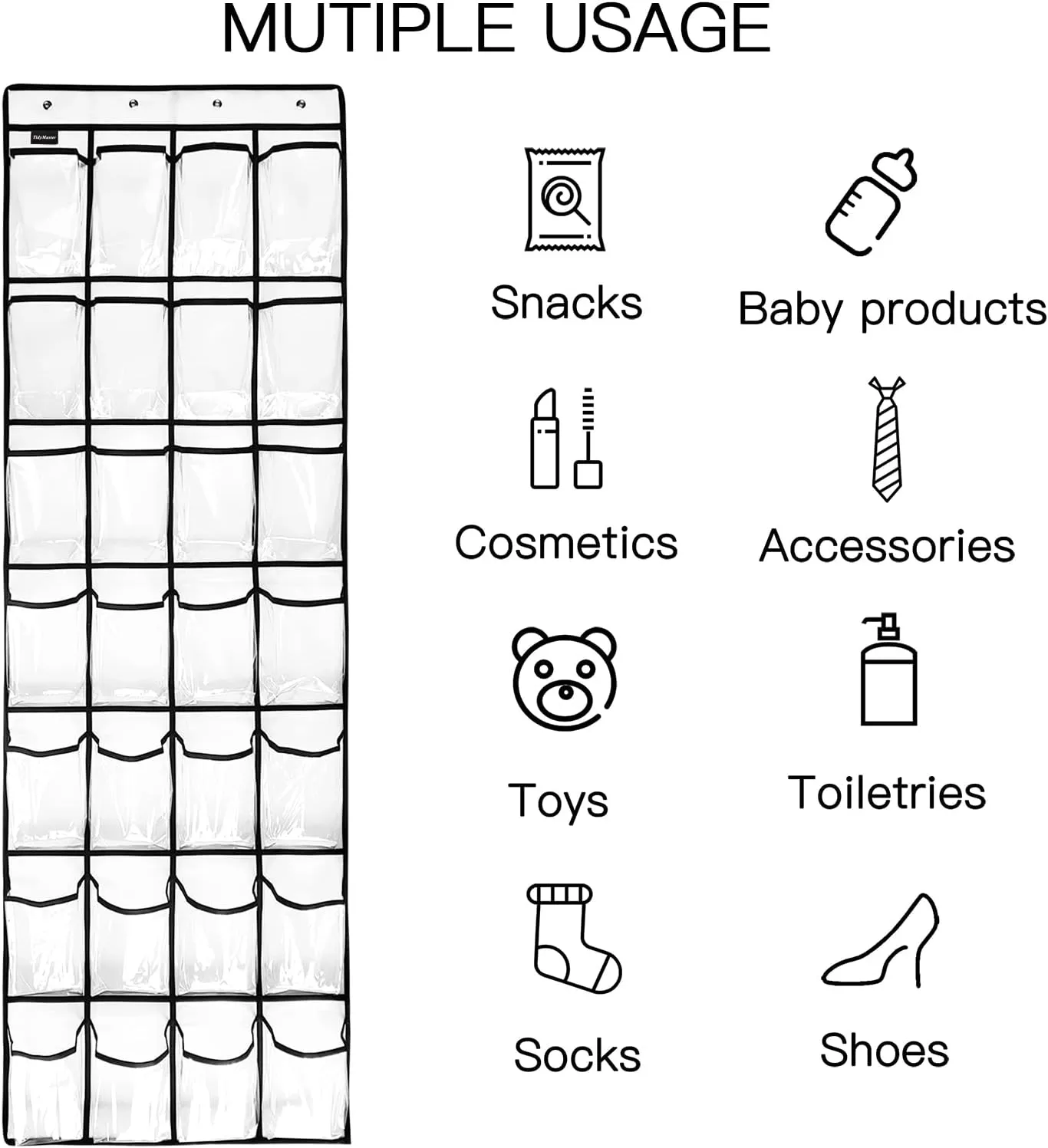 28 Large 2 Pack Transparent Pockets Over The Door Shoe Organizer Sturdy Hanging Shoe Rack for Door Closet Sneakers or Accessories, 8 hooks（White）