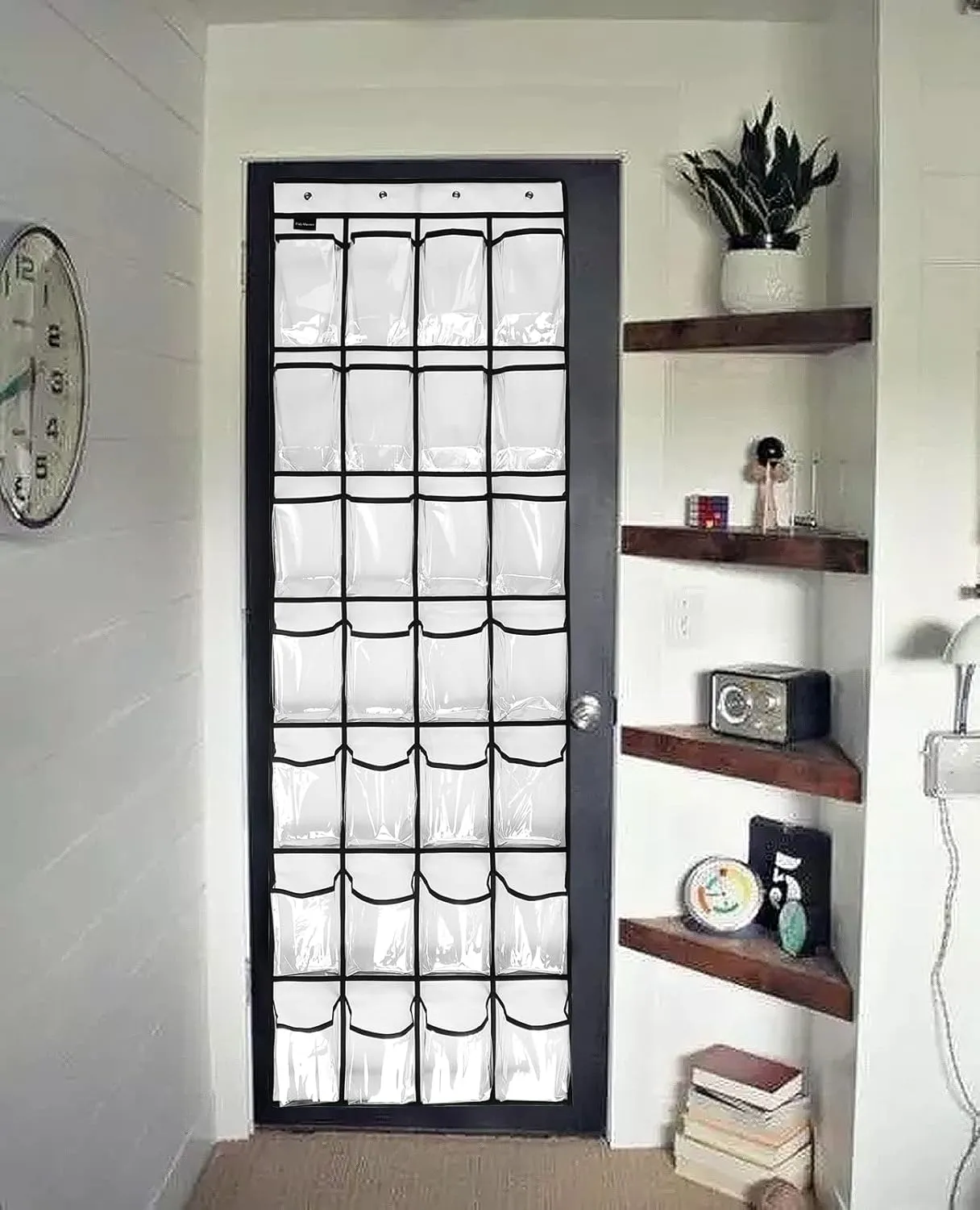 28 Large 2 Pack Transparent Pockets Over The Door Shoe Organizer Sturdy Hanging Shoe Rack for Door Closet Sneakers or Accessories, 8 hooks（White）