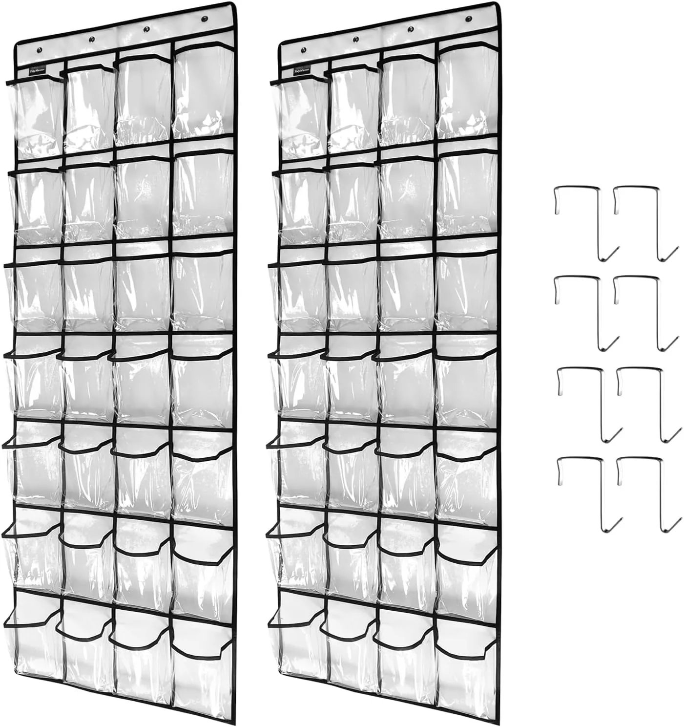 28 Large 2 Pack Transparent Pockets Over The Door Shoe Organizer Sturdy Hanging Shoe Rack for Door Closet Sneakers or Accessories, 8 hooks（White）