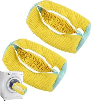 2Pcs Shoe Washing Bag - Ideal for Washer and Dryer - Shoe Laundry Bag for All Shoe Types and Sizes （Yellow）