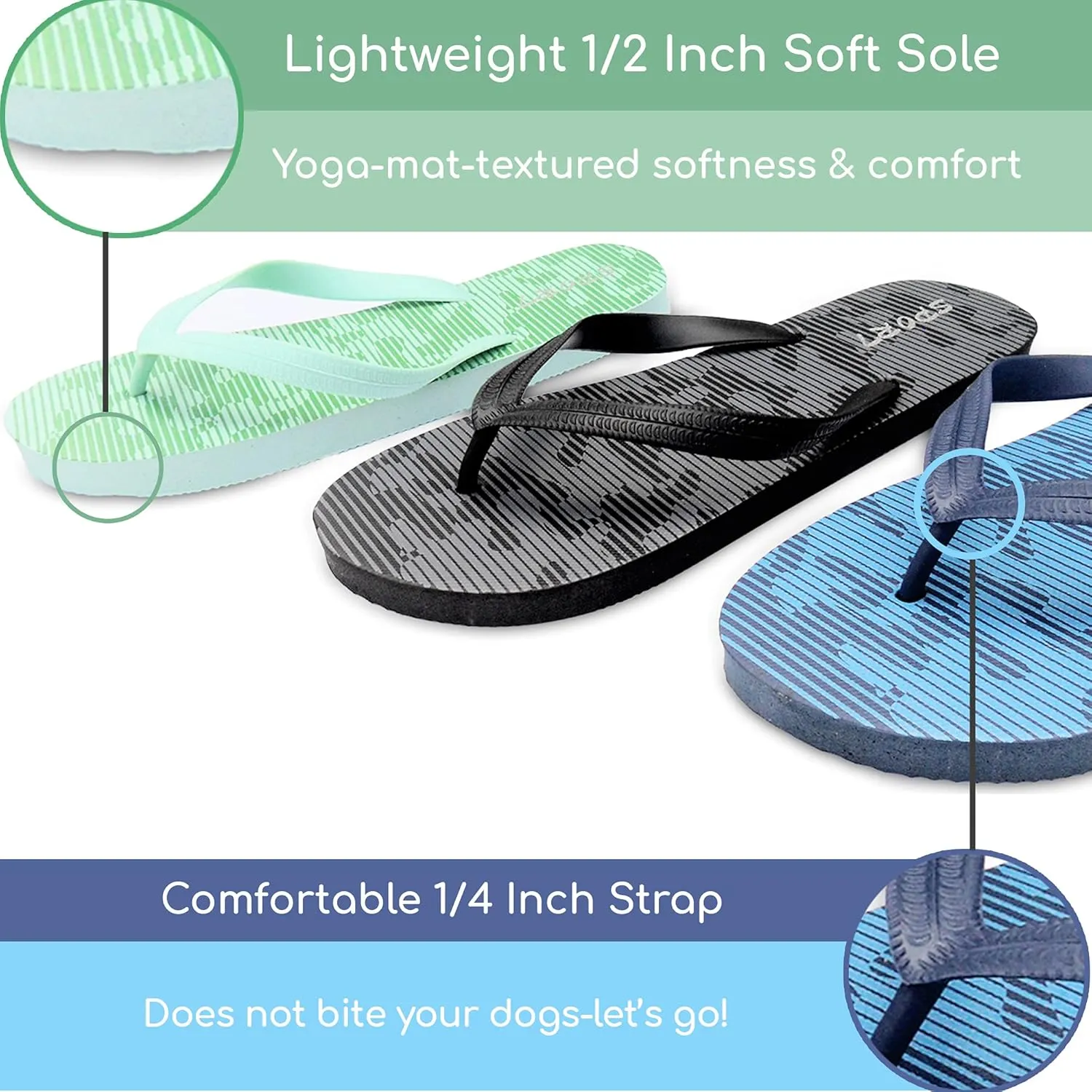 3 Pack Mens Pool Beach Rubber Waterproof Flip Flops Sandals for Surfing Summer Travel Must Haves Practical Shower Shoes Teen Boys