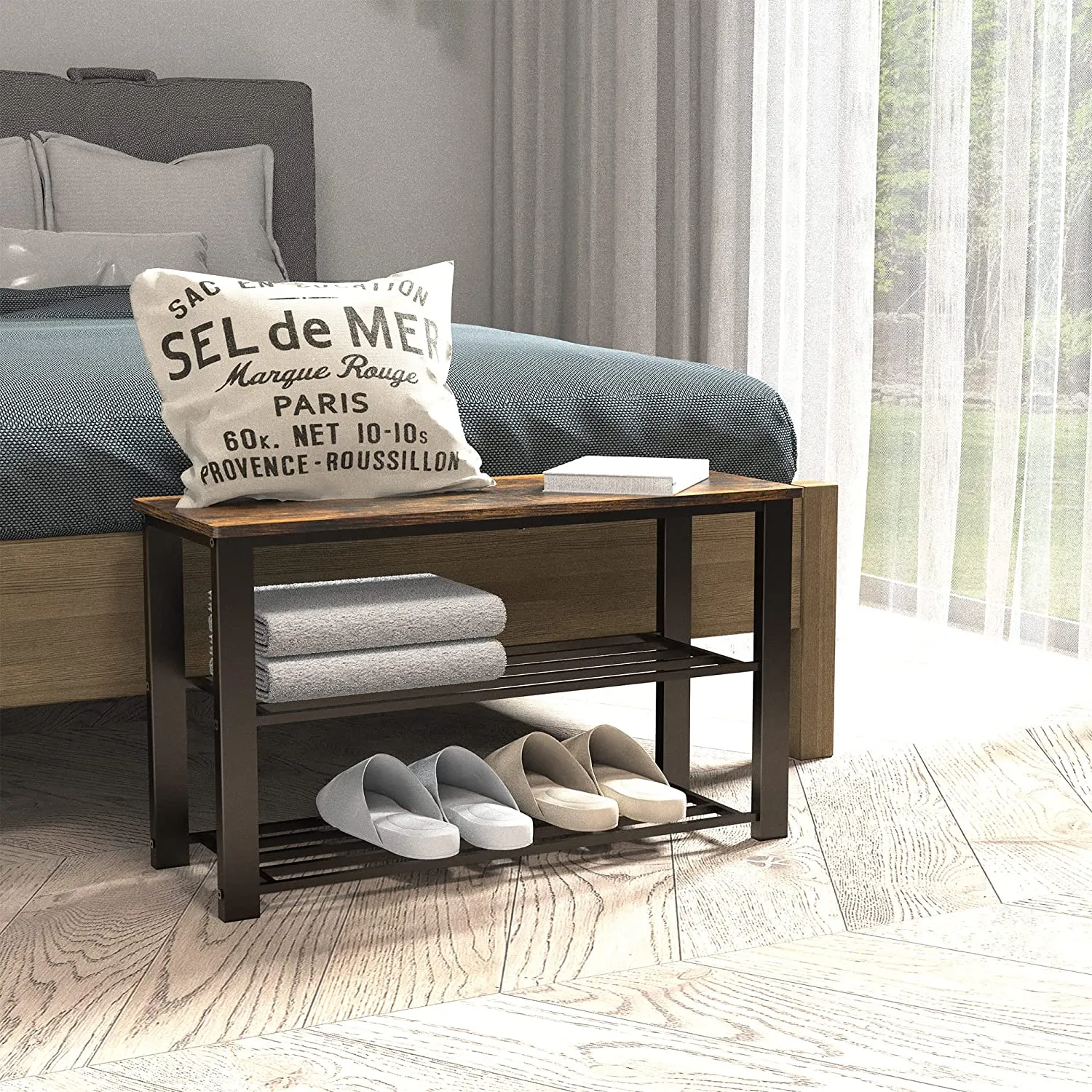 3-Tier Shoe Rack, Storage Organizer Seat Shoe Storage Bench for Entryway, Living Room, Hallway