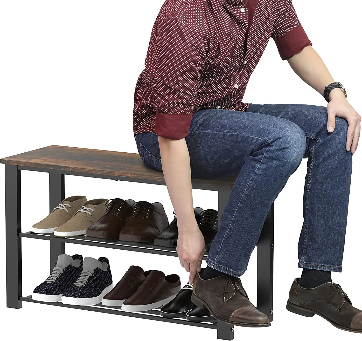 3-Tier Shoe Rack, Storage Organizer Seat Shoe Storage Bench for Entryway, Living Room, Hallway
