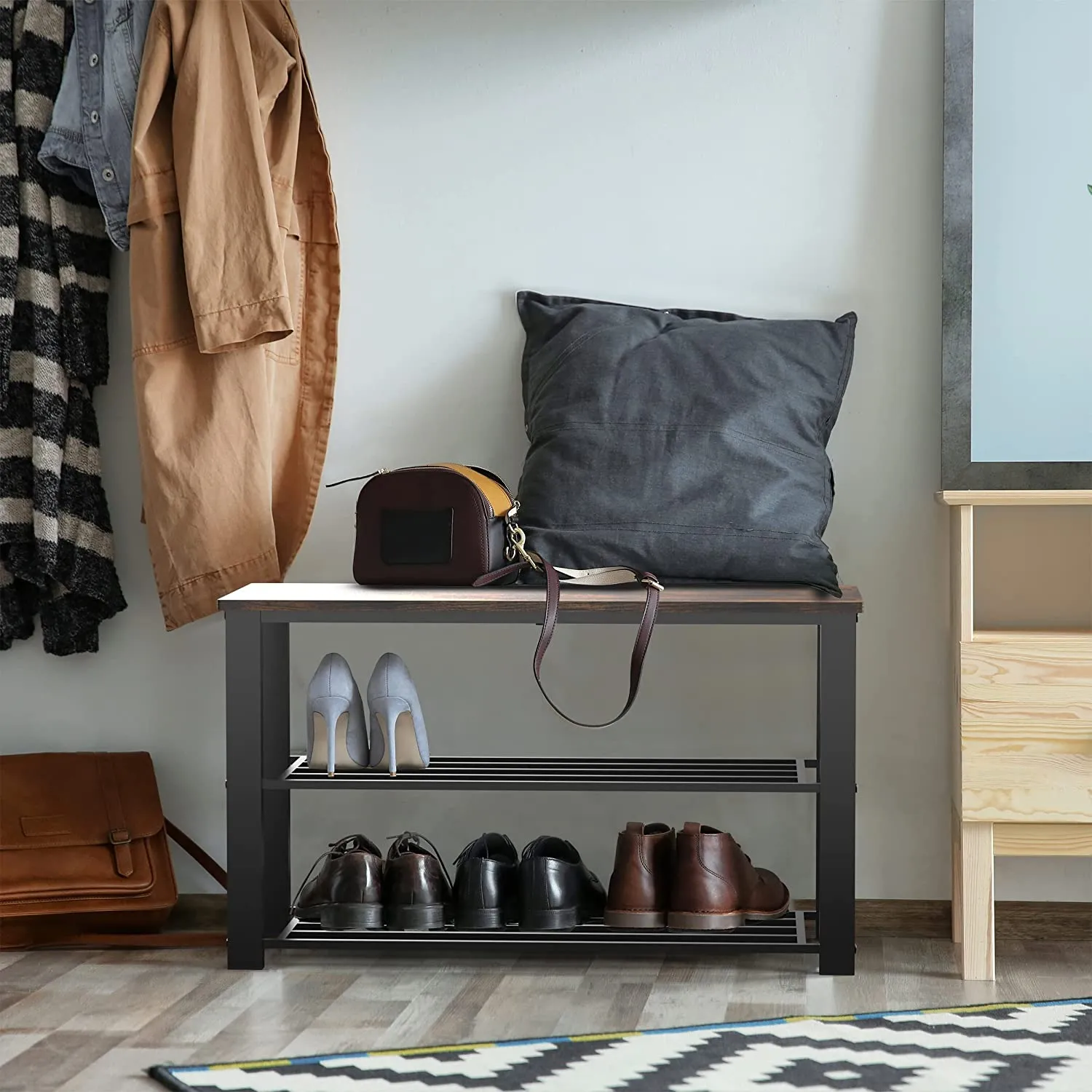 3-Tier Shoe Rack, Storage Organizer Seat Shoe Storage Bench for Entryway, Living Room, Hallway