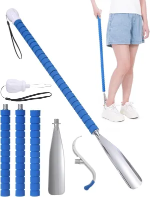 36.5 Inch Metal Extra Long Handled Shoe Horn - Adjustable Dressing Stick Aid for Seniors, Disabled - Ideal for Hip, Back, Shoulder Surgery Recovery – Helps with Getting Dressed, Button, Sock Remover