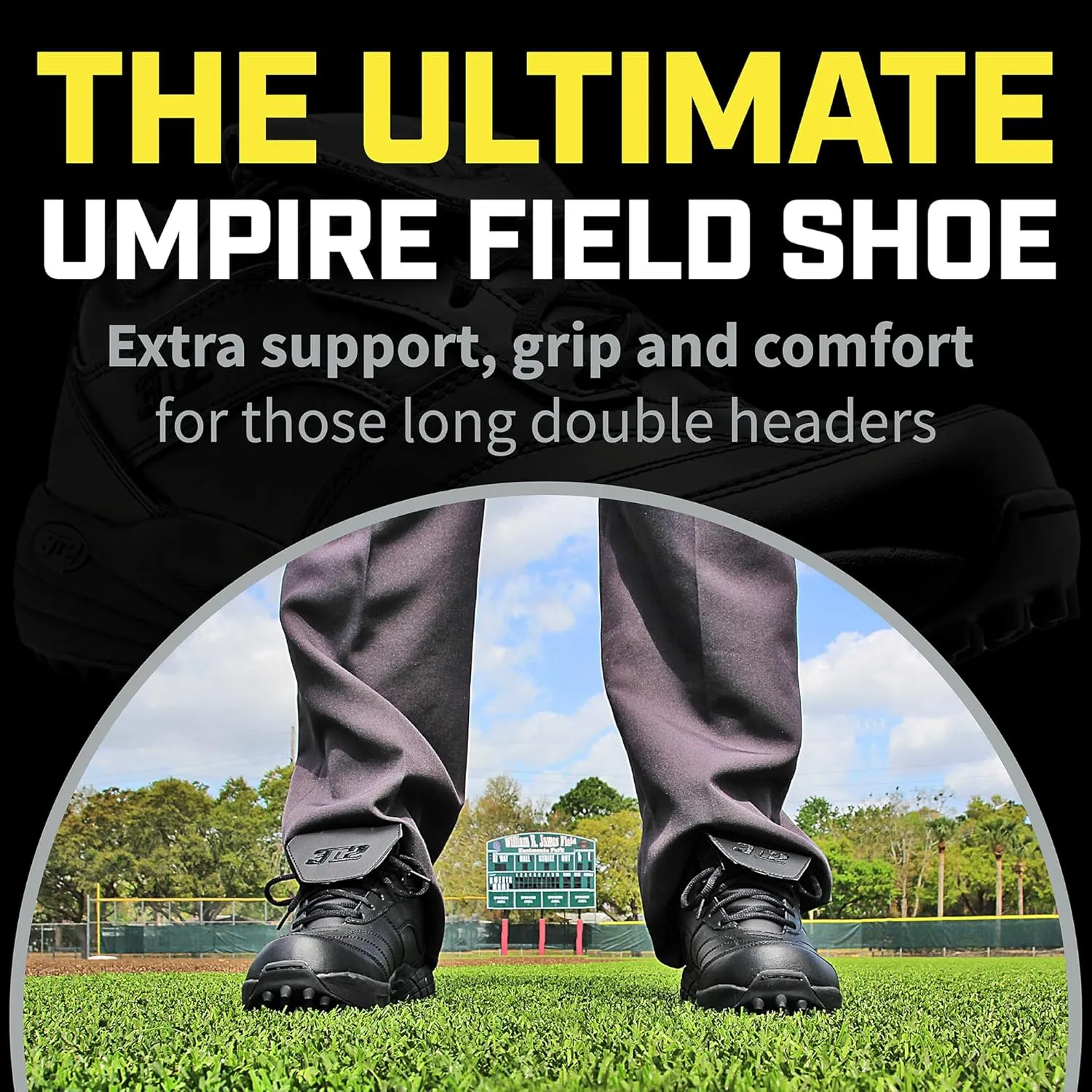 3N2 Reaction Lo Men's Baseball Umpire Field Shoe - Lightweight Leather Shoes for Softball & Baseball Umpires - Black