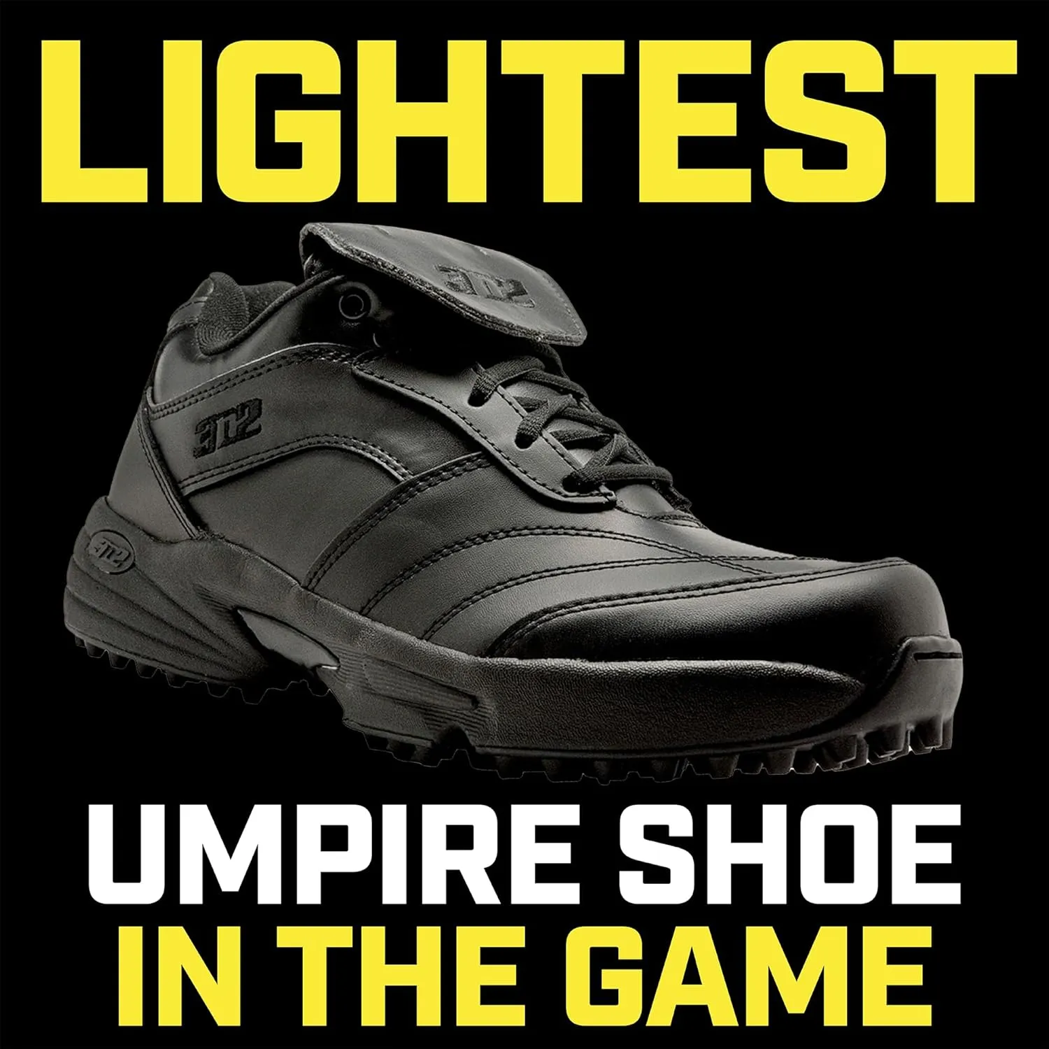 3N2 Reaction Lo Men's Baseball Umpire Field Shoe - Lightweight Leather Shoes for Softball & Baseball Umpires - Black