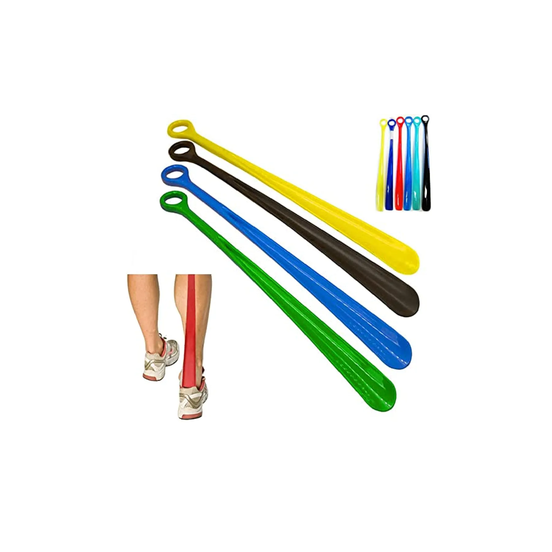 4 PC Plastic Shoehorns Large Sturdy Flexible Shoe Horn Handle 18.5'' Extra Long-Blue