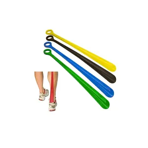 4 PC Plastic Shoehorns Large Sturdy Flexible Shoe Horn Handle 18.5'' Extra Long-Blue