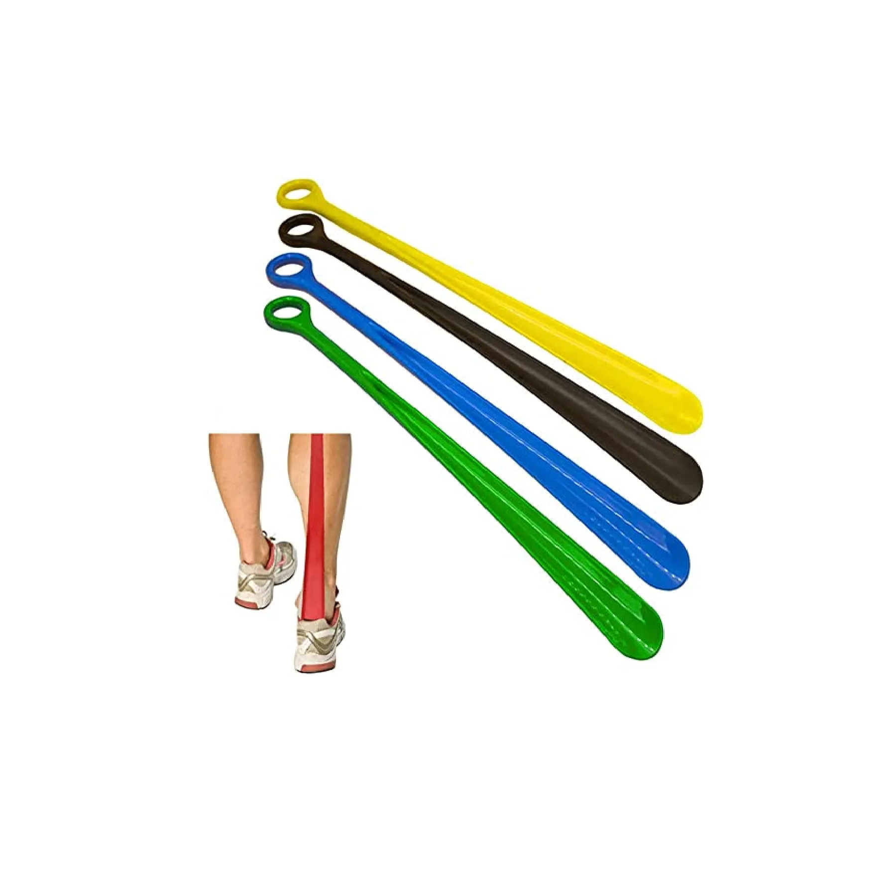 4 PC Plastic Shoehorns Large Sturdy Flexible Shoe Horn Handle 18.5'' Extra Long-Blue