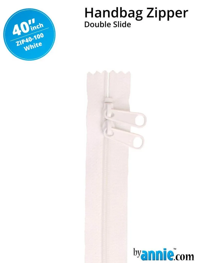 40" Handbag Zippers - Double Slide White