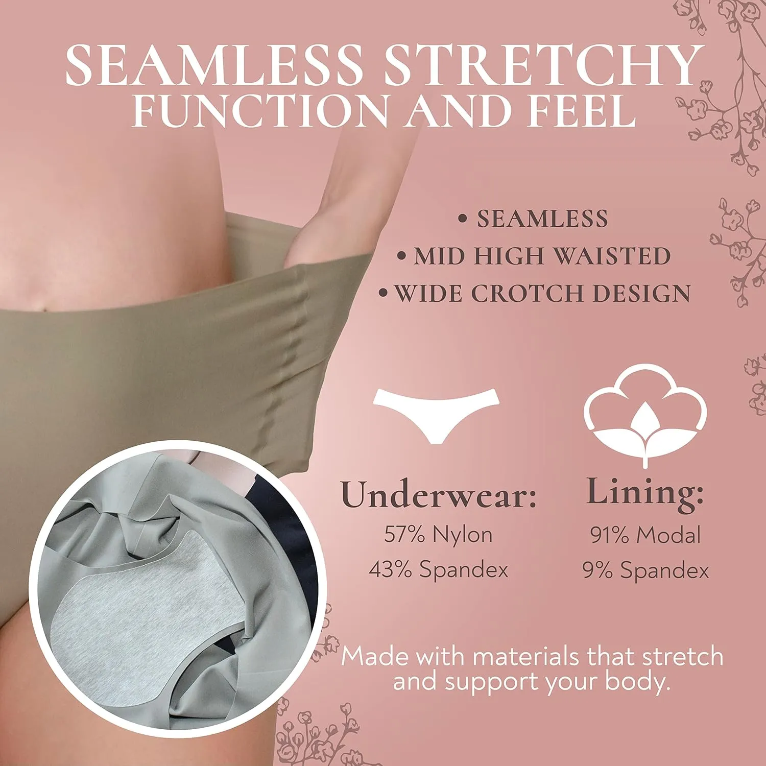 5-Pack Women’s Seamless Pregnancy & Postpartum Underwear, Comfortable Mid-High Waist No-Show Panties