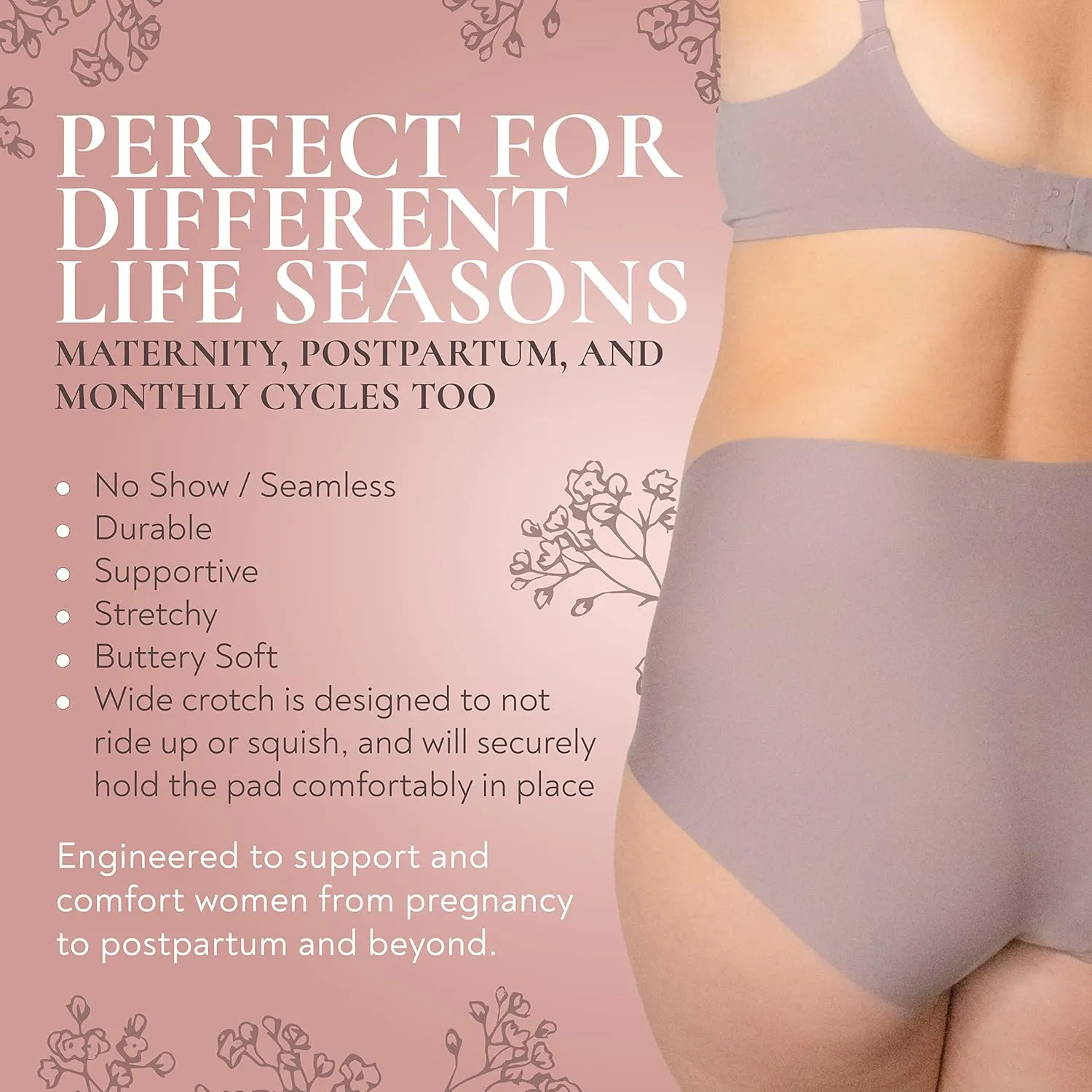 5-Pack Women’s Seamless Pregnancy & Postpartum Underwear, Comfortable Mid-High Waist No-Show Panties
