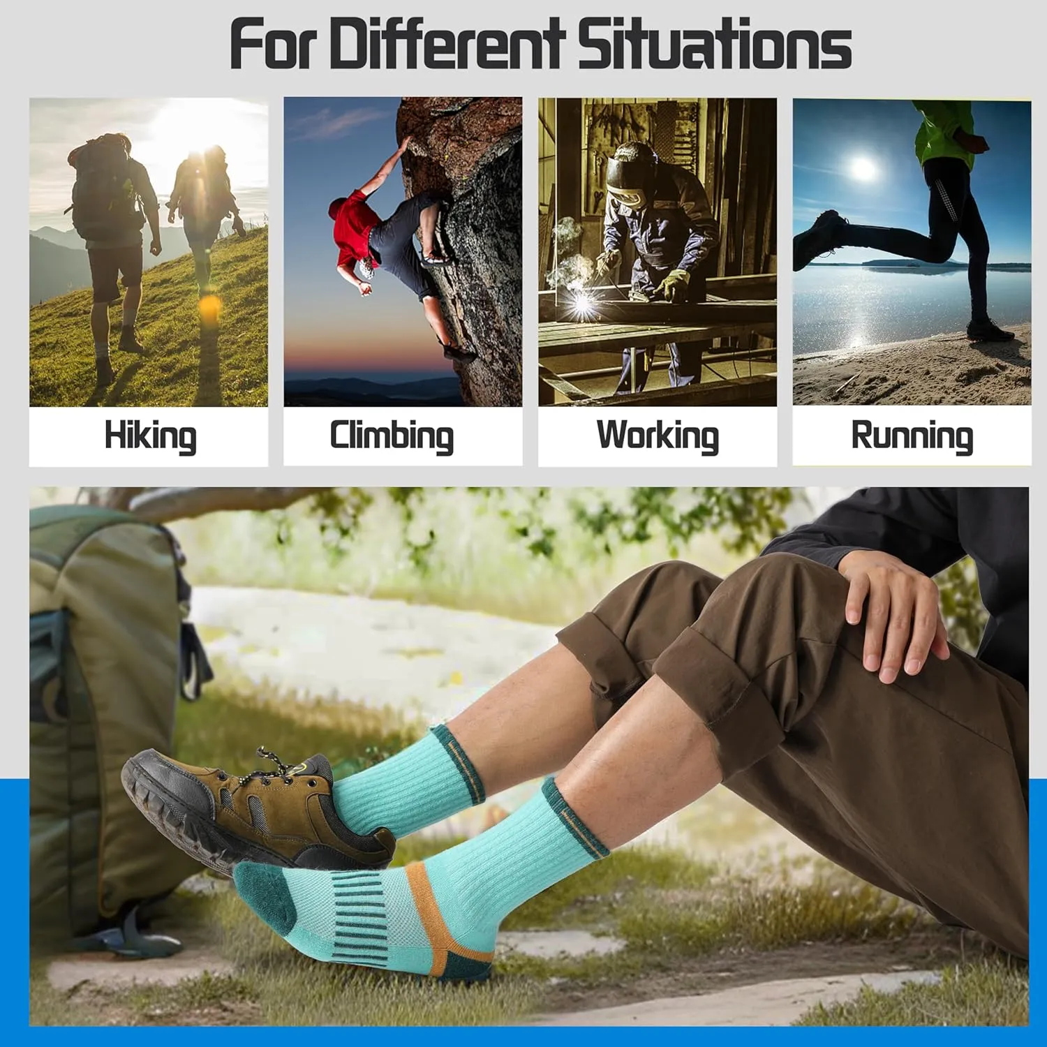 5 Pairs Merino Wool Hiking Socks Warm Thermal Winter Cozy Cushioned Moisture Wicking Socks for Women & Men