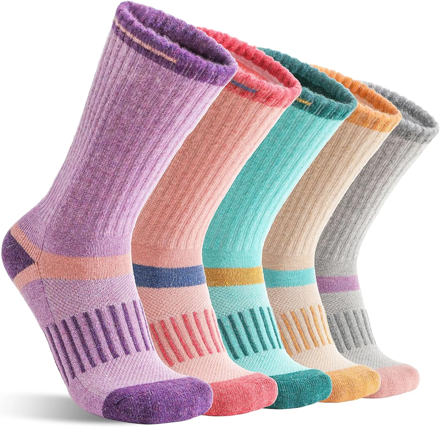 5 Pairs Merino Wool Hiking Socks Warm Thermal Winter Cozy Cushioned Moisture Wicking Socks for Women & Men
