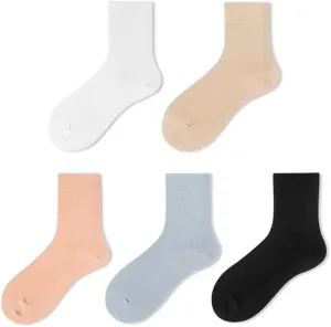 5 Pairs Women'S Thin Cotton Silk Socks Soft Athletic Casual Breathable Above Ankle Crew Socks High Calf Boot Sock