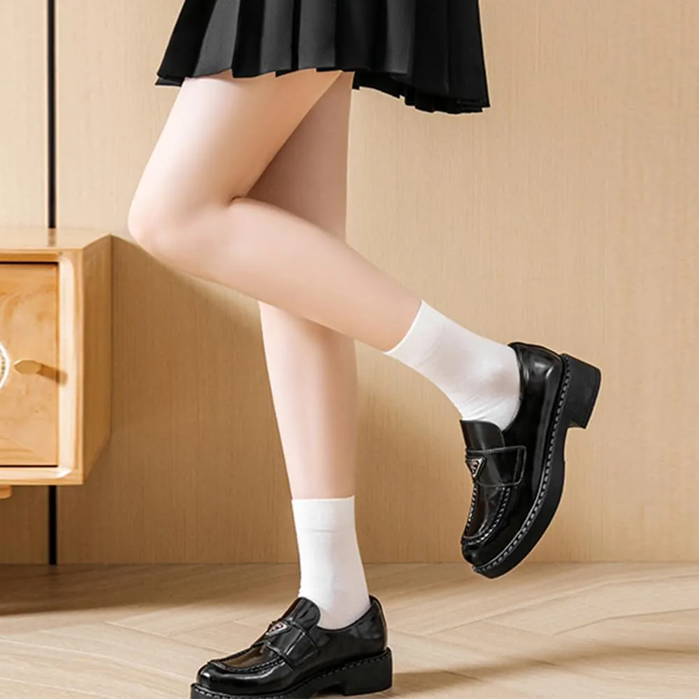 5 Pairs Women'S Thin Cotton Silk Socks Soft Athletic Casual Breathable Above Ankle Crew Socks High Calf Boot Sock