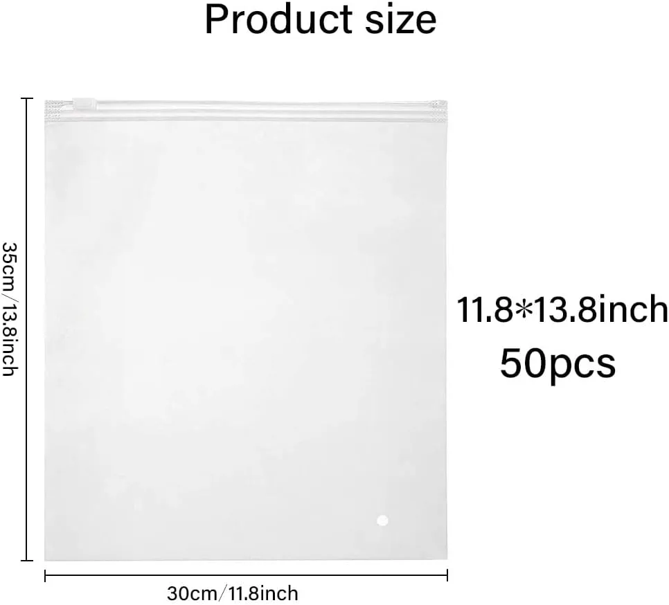 50Pcs Travel Storage Bags Resealable Bags Clear Plastic Zipper Clothing Packaging Bags Luggage Organiser Pouch Space Saver Storagefor Clothes School Trip 12"x14"