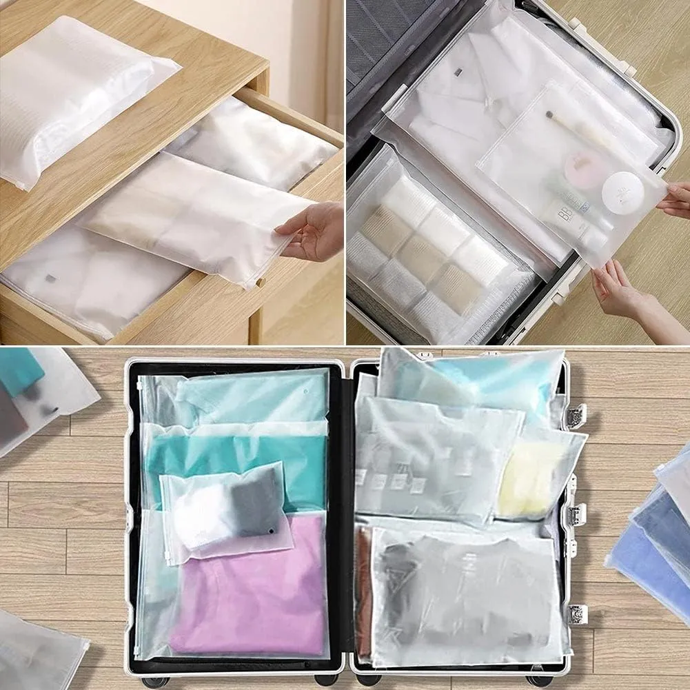 50Pcs Travel Storage Bags Resealable Bags Clear Plastic Zipper Clothing Packaging Bags Luggage Organiser Pouch Space Saver Storagefor Clothes School Trip 12"x14"