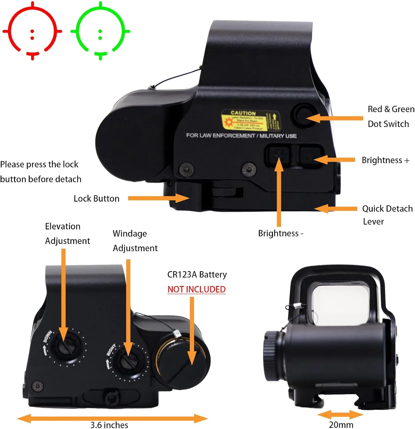 558 G33/558 G43/558 G45 Red & Green Dot Holographic Reflex Sight Scope with G33 G43 3X /G45 5X Magnifier Combo Built-in Flip QD Mount
