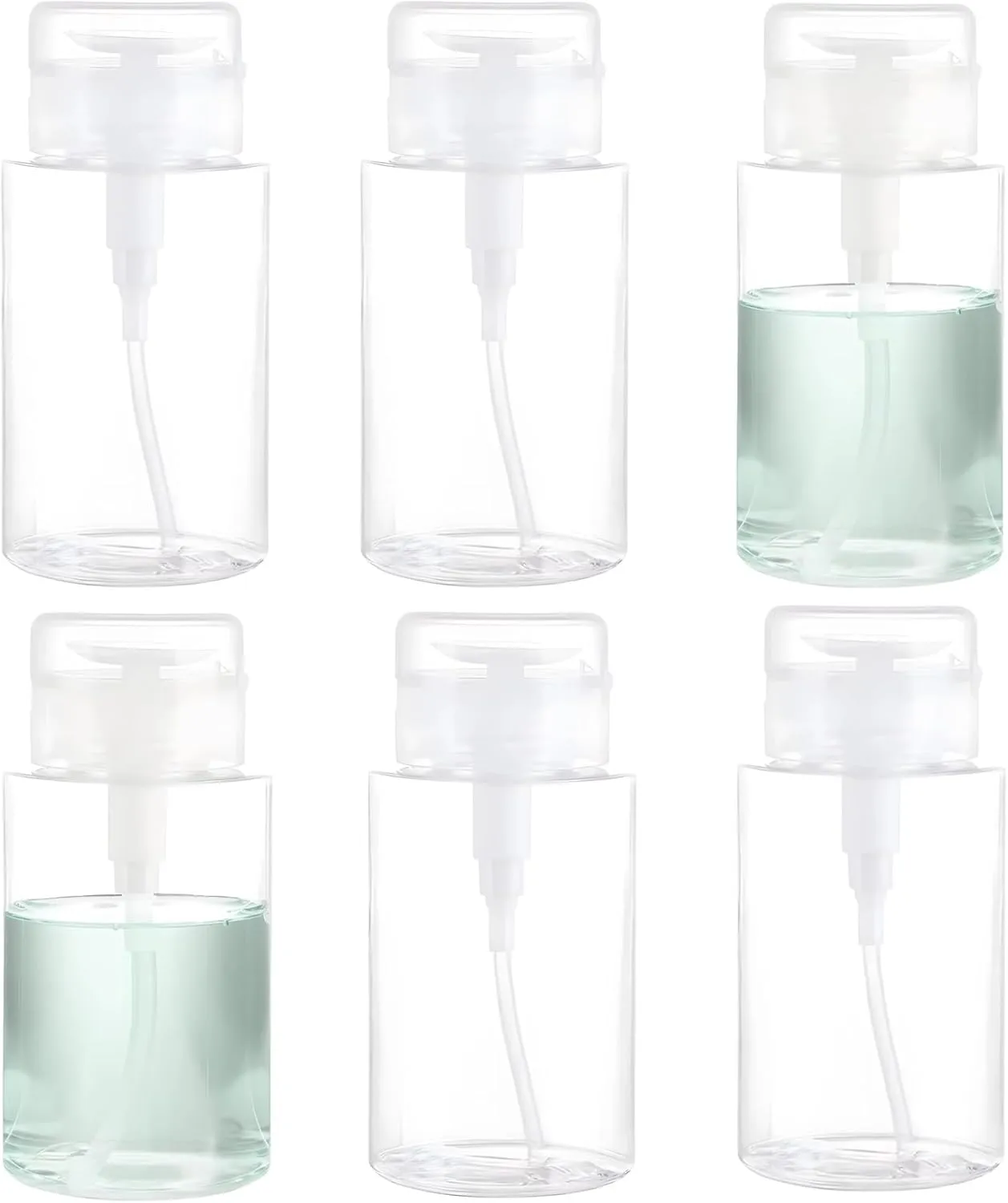 6 Refillable 6.8 Oz Clear Pet Plastic Pump Dispensers with Locking Caps for Makeup Remover, Lotion, Nail Polish Remover, and Toner