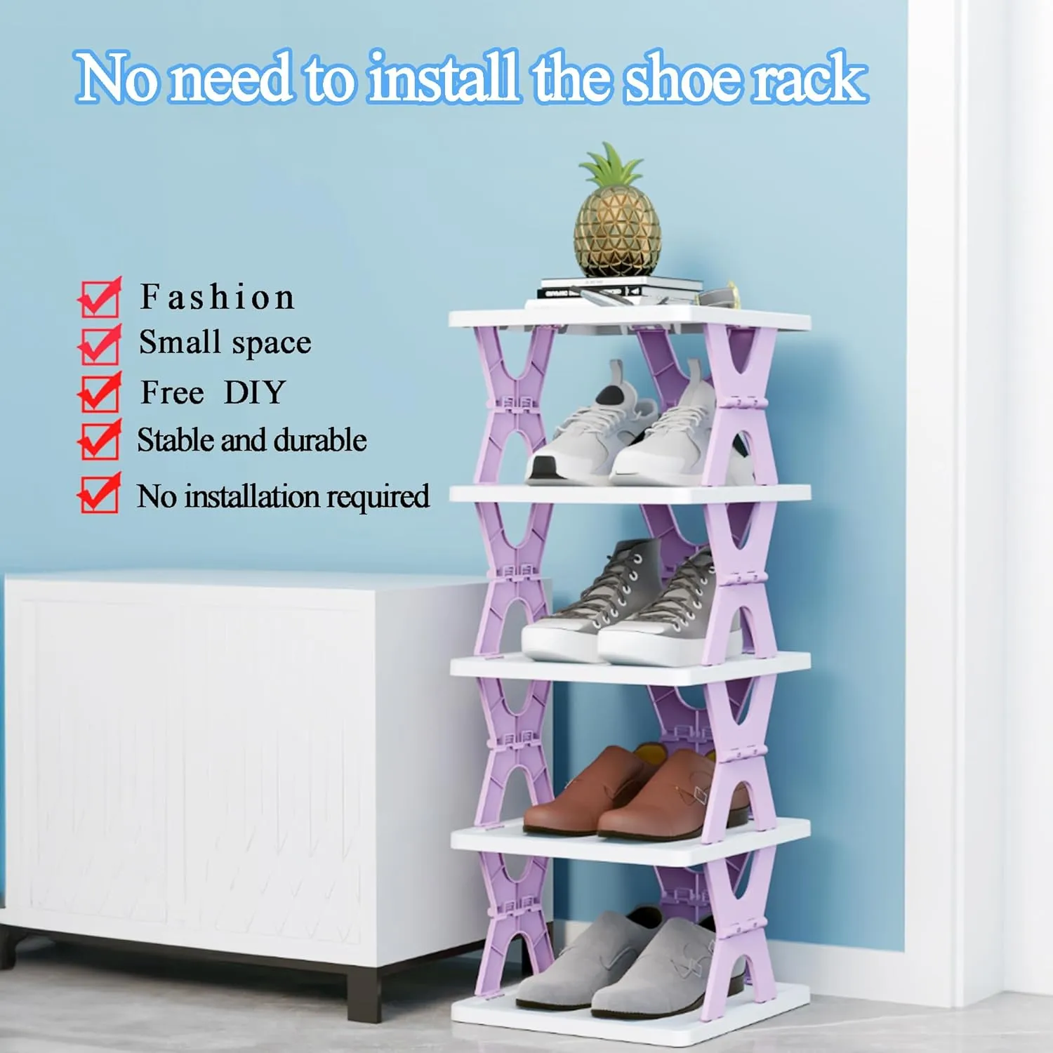6 Tier Kids Shoe Rack, Collapsible Shoe Rack for Kids' Rooms, Foldable Vertical Shoe Organizer for Front Door Entrance, Compact Shoe Storage Shelf for Narrow Spaces (Gray-X)