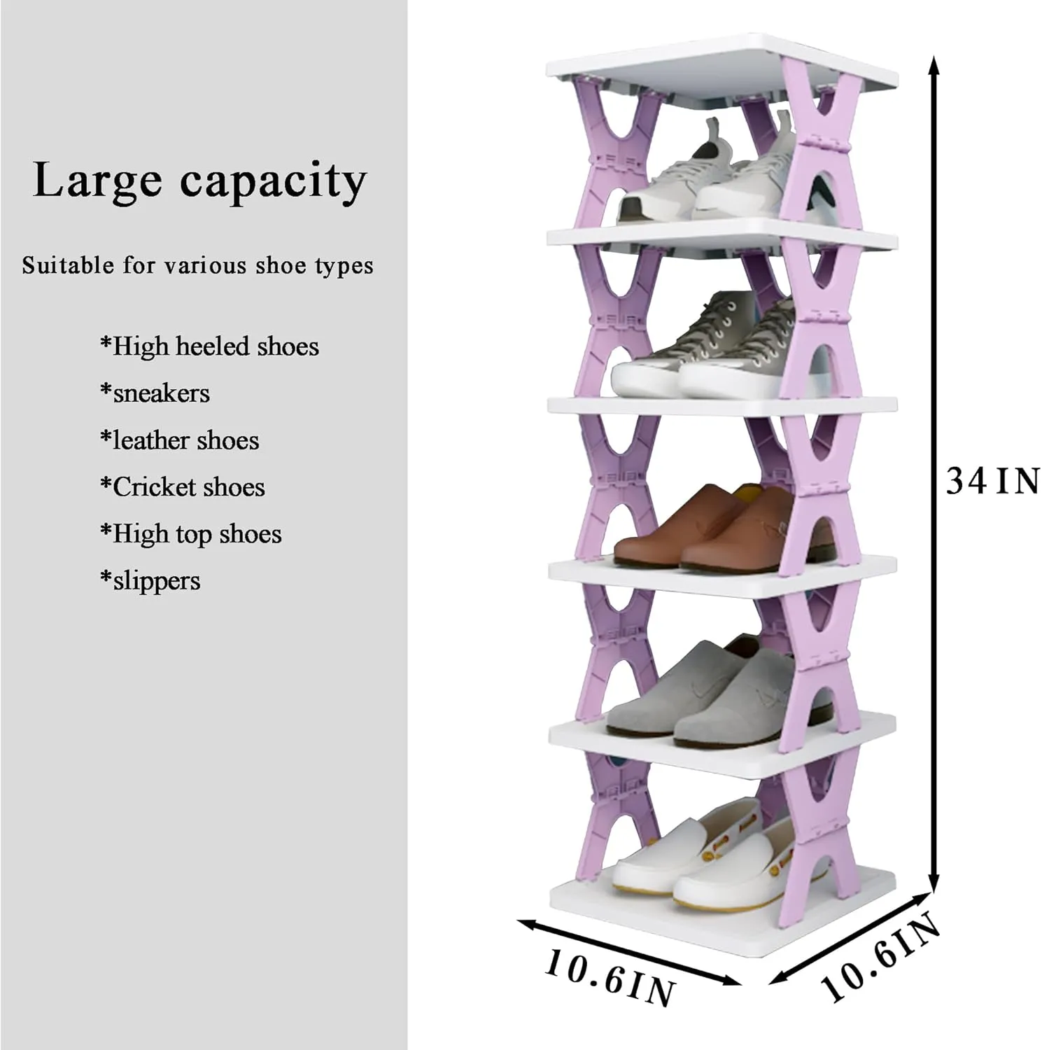 6 Tier Kids Shoe Rack, Collapsible Shoe Rack for Kids' Rooms, Foldable Vertical Shoe Organizer for Front Door Entrance, Compact Shoe Storage Shelf for Narrow Spaces (Gray-X)